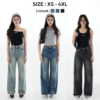 Bemingjeans003(XS-4XL) - Beming Straight Cut Jeans ขากระบอกกลางทรงตรง