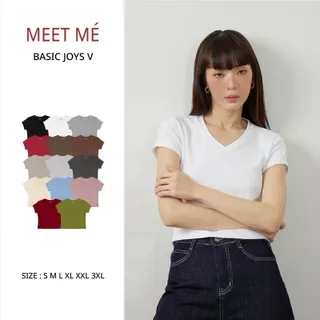MEET ME - Top 0004 I BASIC JOYS V เสื้อครอปเก็บหุ่นเป๊ะ (คอวี)