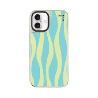 iPhone 16 Plus Mirror Case MagSafe Green & Blue Wavy Pattern (88528790960648852879817331)