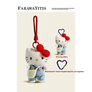 JOYNCLEON จี้ตุ๊กตา Hello Kitty น่ารักพร้อมกระเป๋าเป้สะพายหลังและหัวเข็มขัดรูปหัวใจ