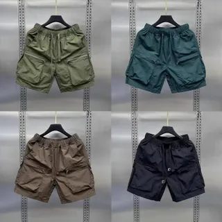 กางเกงขาสั้นสำหรับผู้ชาย Vintage Multi Pocket Workwear กางเกงขาสั้นผู้ชายแฟชั่นแบรนด์ฤดูร้อนผอมพอดีหลวมพร้อมกางเกงขาสั้นขนาดลำลองผู้ชายกางเกงห้าส่วน กางเกงขาสั้นชาย กางเกงเจเจสไตล์เกาหลี Man Clothing Cargo