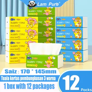 LamPure 12 แพ็ค กระต่ายน่ารัก  ผิวหน้าที่เป็นมิตรกับผิว  ตุ๊กตาบาร์บี้พริกไทย 50 ดึง 100แผ่น 4 ชั้น 170 มม.x140 มม