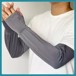 KOETSU แขนแขนเย็นผ้าไอซ์ซิลค์สำหรับผู้ชายป้องกันแสงแดดในฤดูร้อนยาวพิเศษ