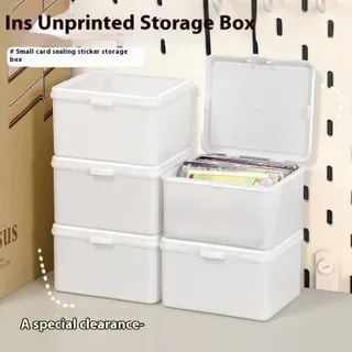 กล่องเก็บของแบบมีฝาปิดพลิกสีขาวบริสุทธิ์สไตล์ KUNOISE Ins สำหรับการ์ดและการจัดระเบียบเครื่องเขียน