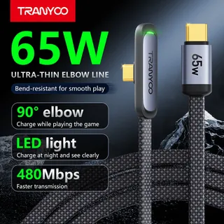 TRANYOO CC3 สายชาร์จเกม 90° สำหรับเล่นเกม 30W Ligh&ning 65W Type-C ยาว 1.2 เมตร