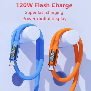 120W 6A สายชาร์จ usb to Type C Type C T0 C สายเคเบิลข้อมูลดิจิตอลจอแสดงผล QC PD Fast Charger สายเคเบิลข้อมูลสำหรับ Apple Huawei OPPO VIVO Samsung ซิลิโคนเหลวนุ่มทนทาน 1m/2m