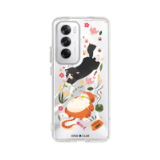 Oppo Reno 12 Clear Case Orange & Black Cat Pattern (88528795107068852879418538)