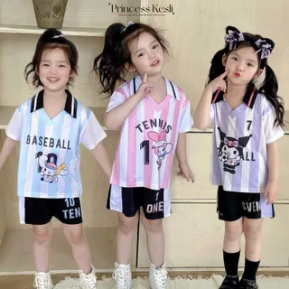 PRINCESS KESLI เสื้อแขนสั้นกางเกงขาสั้น พิมพ์ลายการ์ตูนน่ารัก ระบายอากาศ สองชิ้น ใส่สบาย 2-12 ปี