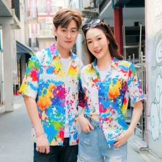 Pink3122เสื้อฮาวายลายใหม่2025 สาดสีSongkran ทรงวัยรุ่น หญิงชายใส่ได้ ผ้าโพลีพรีเมี่ยมไซส์38-56นิ้ว งานปัาย ลายคมชัด*1ตัว