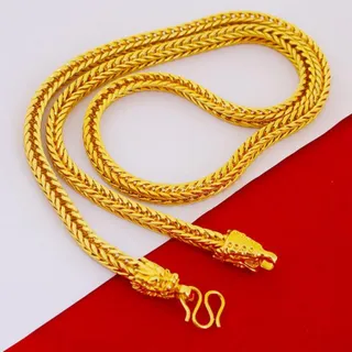 【QrhYK】 สร้อยคออัลลอยสีทองรูปหัวจิ้งจอกหางมังกร6mm สร้อยคอรูปสุนัขจิ้งจอกทรงสี่เหลี่ยมหัวจิ้งจอกส่วนตัว