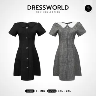 [PRE-ORDER 30 DAY] เม พรีมายา x Dress world  DW1255 เดรสแขนสั้นบัว ผ้าทวีต สีดำ Clothing Women เสื้อผ้า ผู้หญิง Lady Dress เดรส ชุดทำงาน ชุดแฟชั่น
