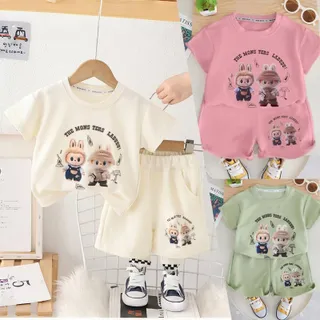 PRINCESS KESLI เสื้อเด็ก ชุดเซตลาบูบู้ เซ็ตเสื้อคอกลม+กางเกงขาสั้นลายลาบูบู้ LABUBU 1-11 ปี