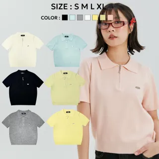 (พร้อมส่ง)Bemingtop909(S-XL)-Cody Half-Zip Polo – เสื้อโปโลไหมพรมคอซิป เนื้อผ้าถักแน่นแต่นุ่ม