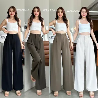 WT15 รุ่น Classic Pants ทรงกระบอกใหญ่ ผ้าลินลี่พรีเมี่ยม งานแฟชั่นเกาหลี ผ้านิ่ม ผ้าพริ้ว ผ้าทิ้งตัวดี กางเกงเอวสูง กางเกงเอวสูงเก็บพุง กางเกงขายาวผู้หญิง กางเกงพรางหุ่น