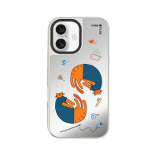 iPhone 16 Mirror Case MagSafe Orange Cat with Blue Shirt (88528799927178852879439489)