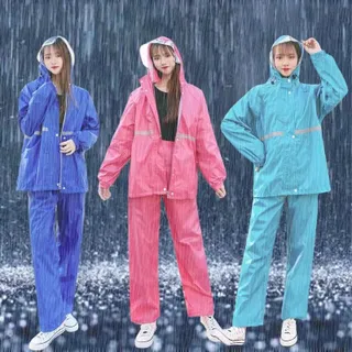 New Alitech ชุดกันฝน เสื้อกันฝน สีกรมท่า มีแถบสะท้อนแสง รุ่น หมวกติดเสื้อ Waterproof Rain Suit ชุดกันฝนสีกรมเข้ม เสื้อแล