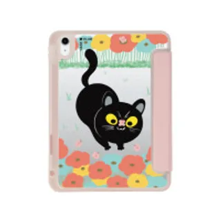 iPad Gen 10th/11th 2025 Clear Pink Flower Black Cat (88528796660148852879511642)