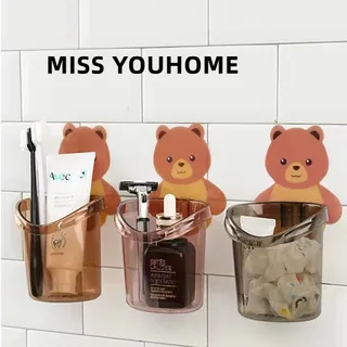 ที่วางแปรงสีฟันหมีน้อย ที่วางยาสีฟัน ชั้นวางอเนกประสงค์ติดผนัง กล่องเก็บอุปกรณ์อาบน้ำ