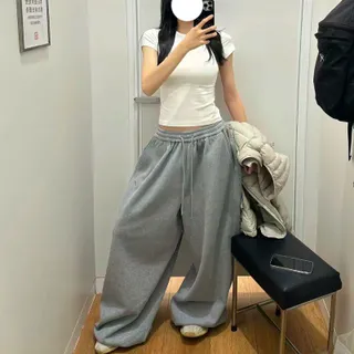 กางเกงวอร์มขายาว พราง สไตล์ขี้เกียจย้อนยุค ขากว้าง ทรงหลวม ลำลอง เหมาะสำหรับฤดูใบไม้ผลิและฤดูใบไม้ร่วง กางเกงกีฬาอเนกประสงค์ ปี 2025