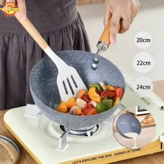 【HuaYa】กระทะหินอ่อน สไตล์ญี่ปุ่น กระทะที่มีลวดลายหิน ทนทาน สำหรับการทอด ต้ม และผัด ขนาด 20/22/24 เซนติเมตร วัสดุนำความร้อนดี ป้องกันการเหนียวติด สะดวกต่อการทำอาหารและล้างทำความสะอาด