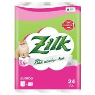 ซิลค์จัมโบ้กระดาษชำระ 24ม้วน Zilk Jumbo Toilet Tissue 24rolls (8850046111022)